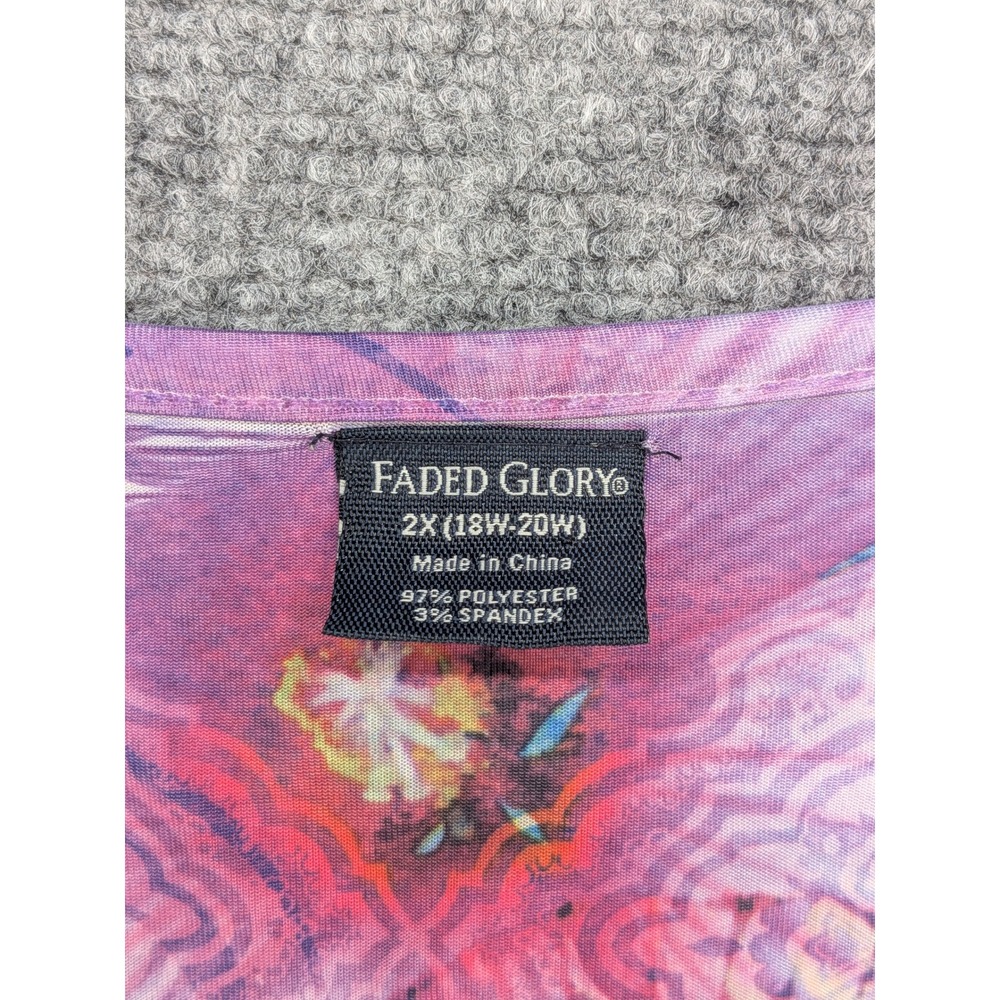 y2k Faded Glory‎ Womens 2X Floral Butterfly Print V Neck Top Rhinestone Colorful - Picture 4 of 7